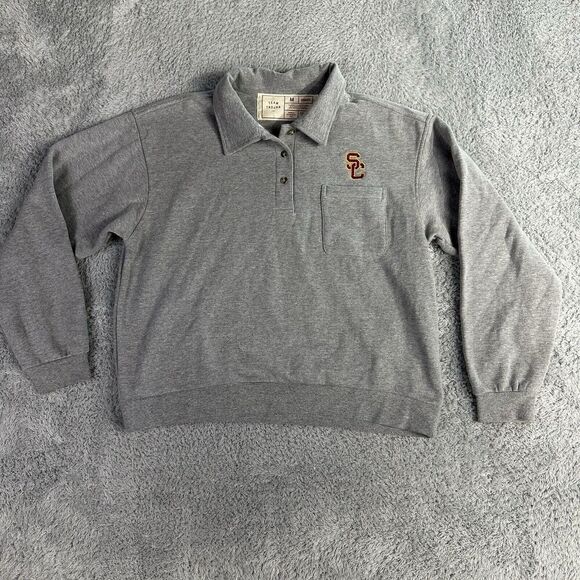 SC Team Trojan Women's Polo Sweatshirt M Grey Heavy Layering Preppy - Picture 1 of 10